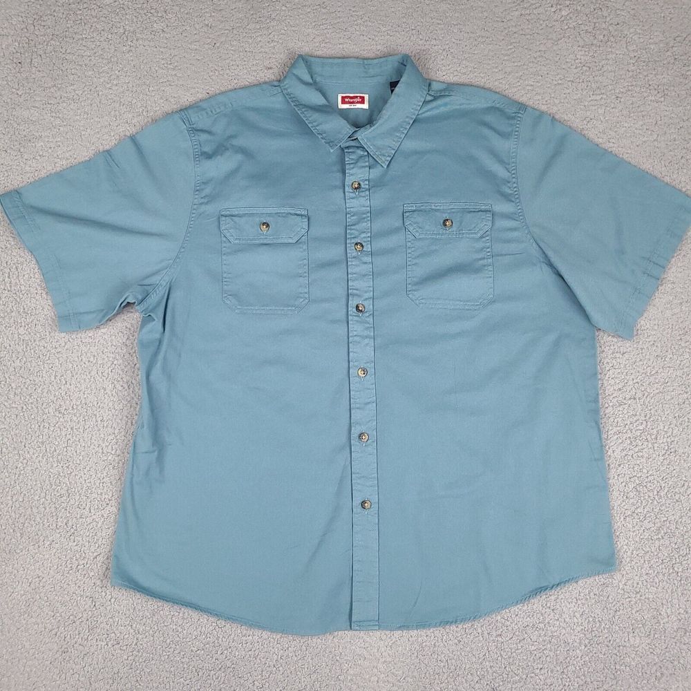 Wrangler Shirt Mens XXL Blue‎ Button Down Short Sleeve Mechanic Casual Work